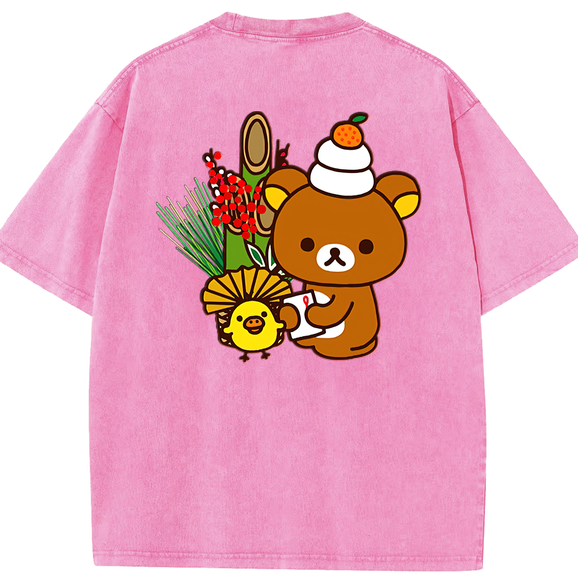 （画像用） リラックマ リラックマ キイロイトリ Rilakkuma Korilakkuma Kiiroitori 綿100% ヴィンテージ風 半袖Tシャツ（背面プリント）